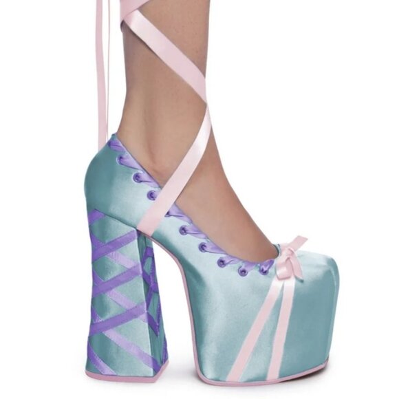 Sugar Thrillz ✦ Pastel Satin Ribbon Platforms ✦ Balletcore Pink Blue Heels NWT - Picture 8 of 10
